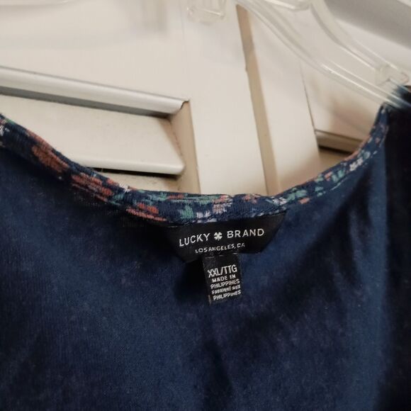 Lucky Brand Blouse Size XXL Blue Floral Square Neck Boho Flowy Long Sleeve - Picture 5 of 6